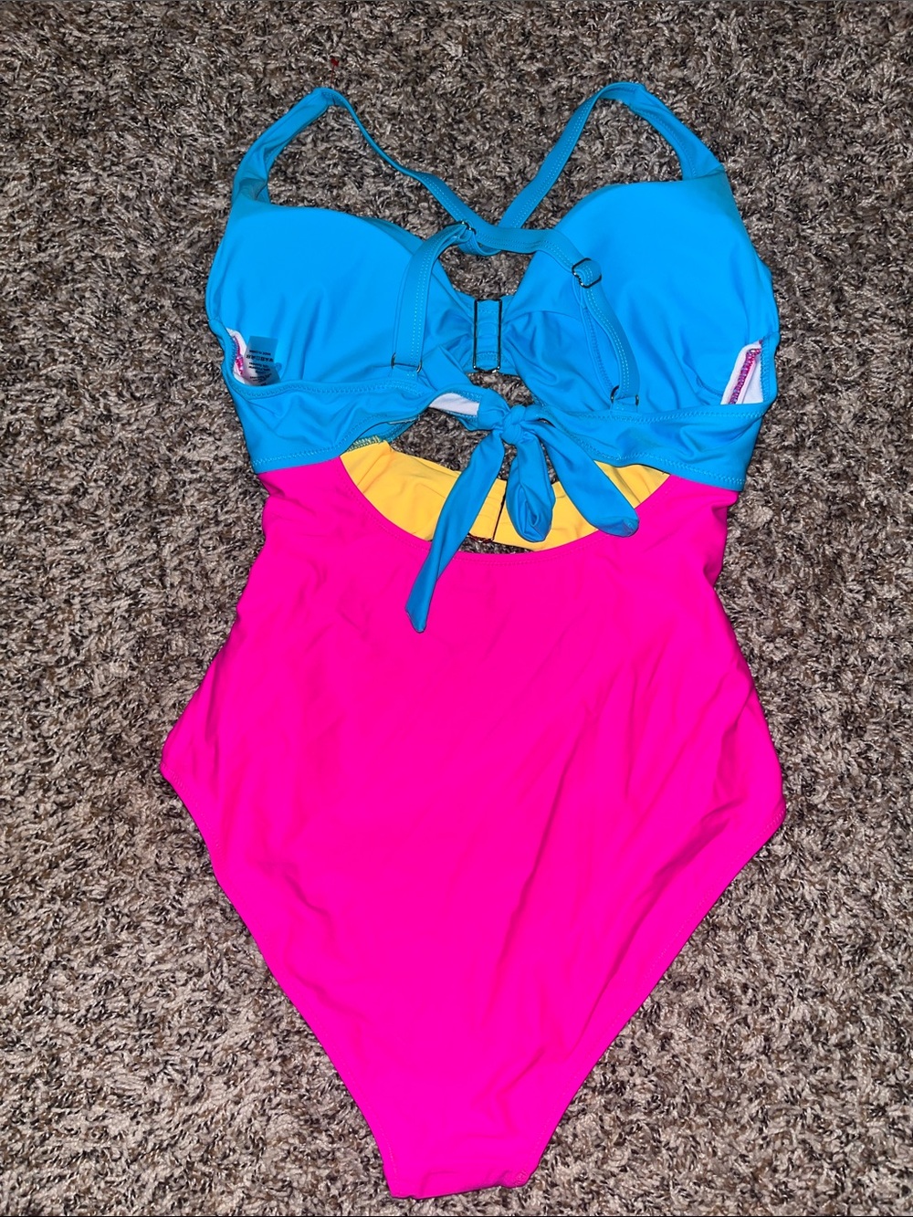 Colorblock One-Piece Swimsuit in Blue, Yellow & Hot Pink - Picture 2 of 2